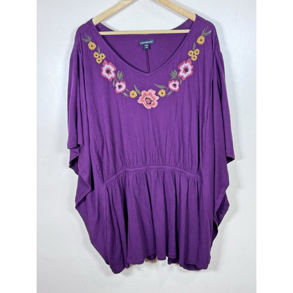 Lane Bryant Womens Plus Size Blouse Peasent Embroidered Floral Boho Cotton 26/28